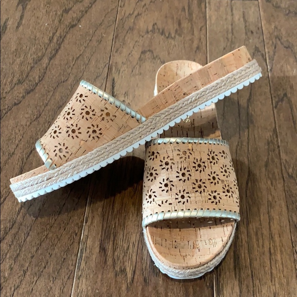 NWOB Jack Rogers Metallic Espadrille Cork Slides